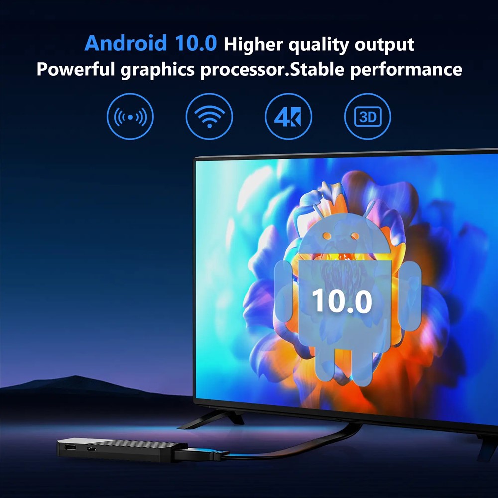 T3MINI Android 10 2.4G WiFi Mini Smart TV Stick 4K Ultra HD Media Player,  1GB+8GB