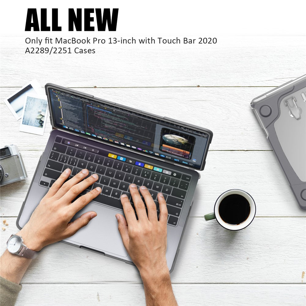 Two-Piece Plastic + TPU Protective Case Shell with Stand Design for MacBook Pro 13 inch (2020) A2251 / A2289 / A2338 (M1 / M2)