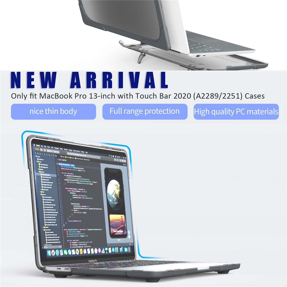 Two-Piece Plastic + TPU Protective Case Shell with Stand Design for MacBook Pro 13 inch (2020) A2251 / A2289 / A2338 (M1 / M2)