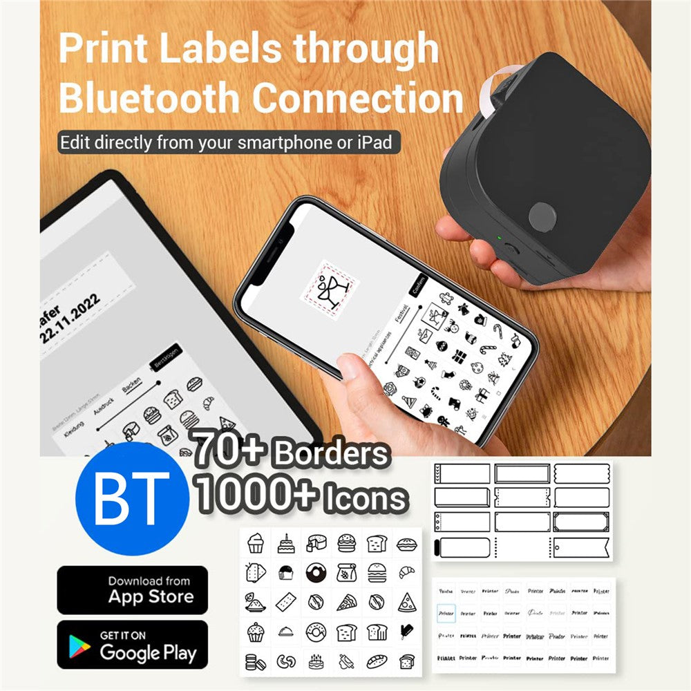 PHOMEMO P12 Mini Handheld Thermal Printer Wireless Bluetooth-compatible Label Printer