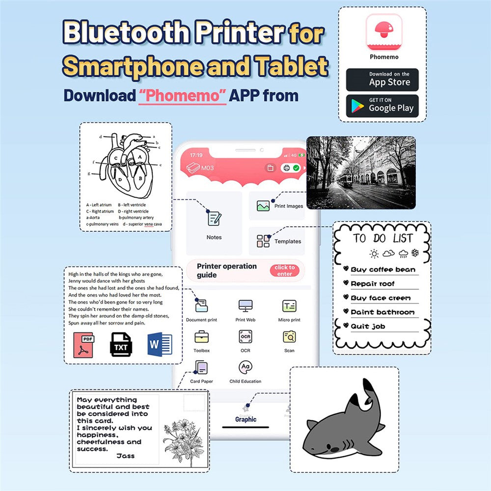 PHOMEMO M03 Portable Thermal Printer 203DPI Wireless Label Photo Printer
