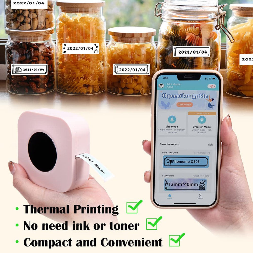 PHOMEMO Q30S DIY Sticker Label Maker Machine Mini Pocket Bluetooth-compatible Thermal Label Printer