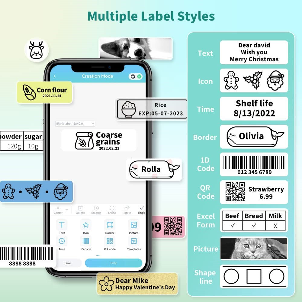 PHOMEMO Label Maker 203DPI Barcode Labeling Machine Wireless Bluetooth-compatible Thermal Mini Printer