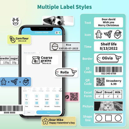 PHOMEMO Label Maker 203DPI Barcode Labeling Machine Wireless Bluetooth-compatible Thermal Mini Printer