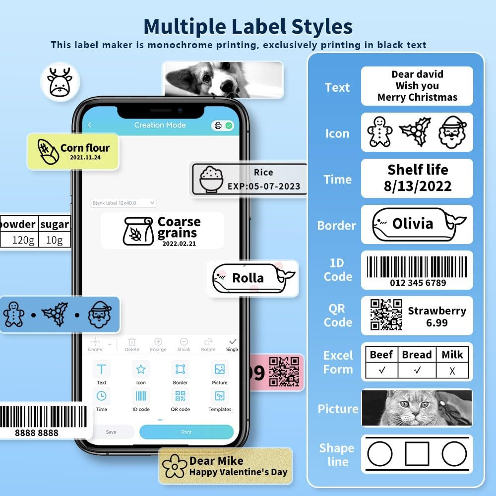 PHOMEMO D30 Portable Inkless Wireless Label Maker Mini Thermal Label Printer for Home School Office