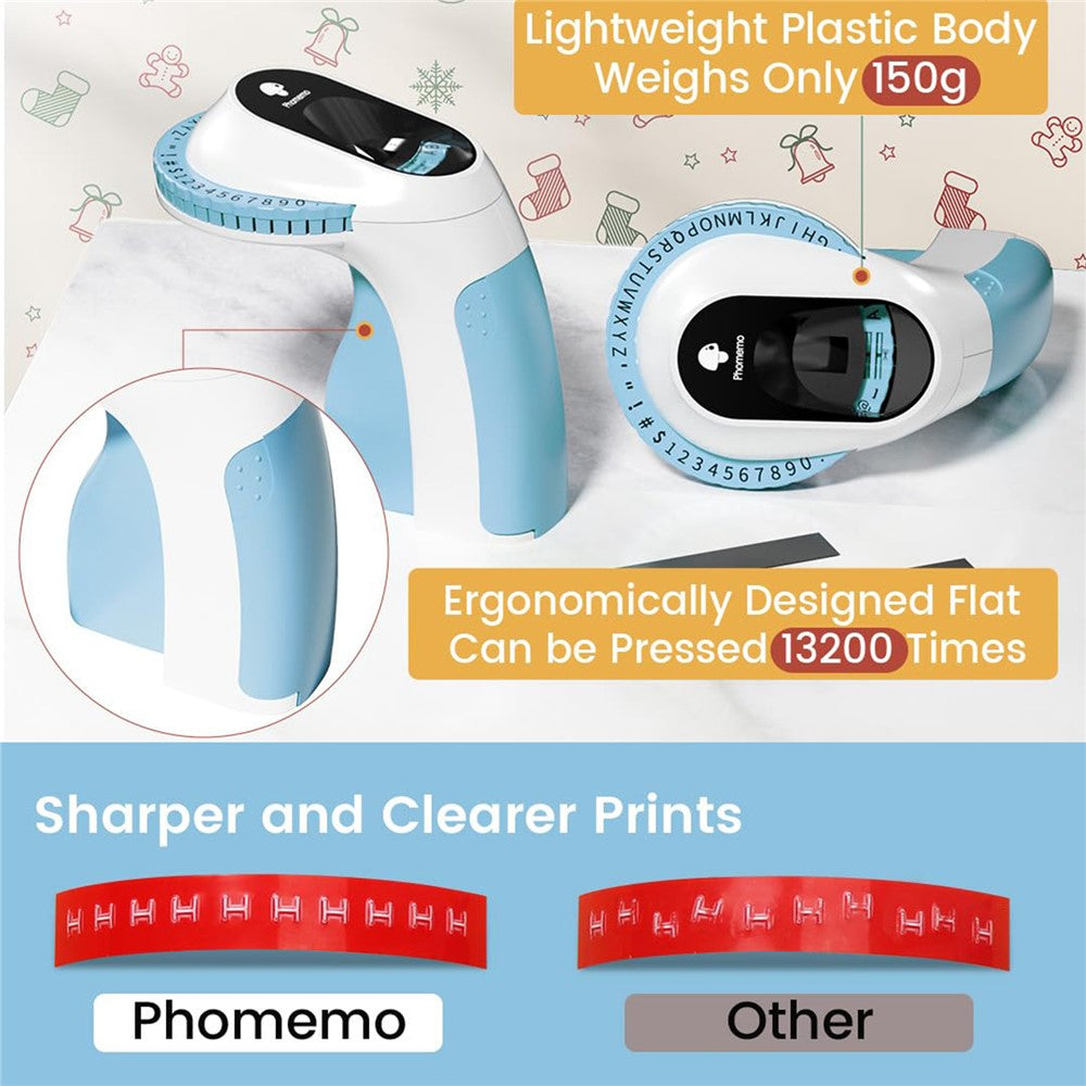 PHOMEMO E975 Embossing Label Maker Handheld Embossed Label Machine with 6 Rolls Of Tapes