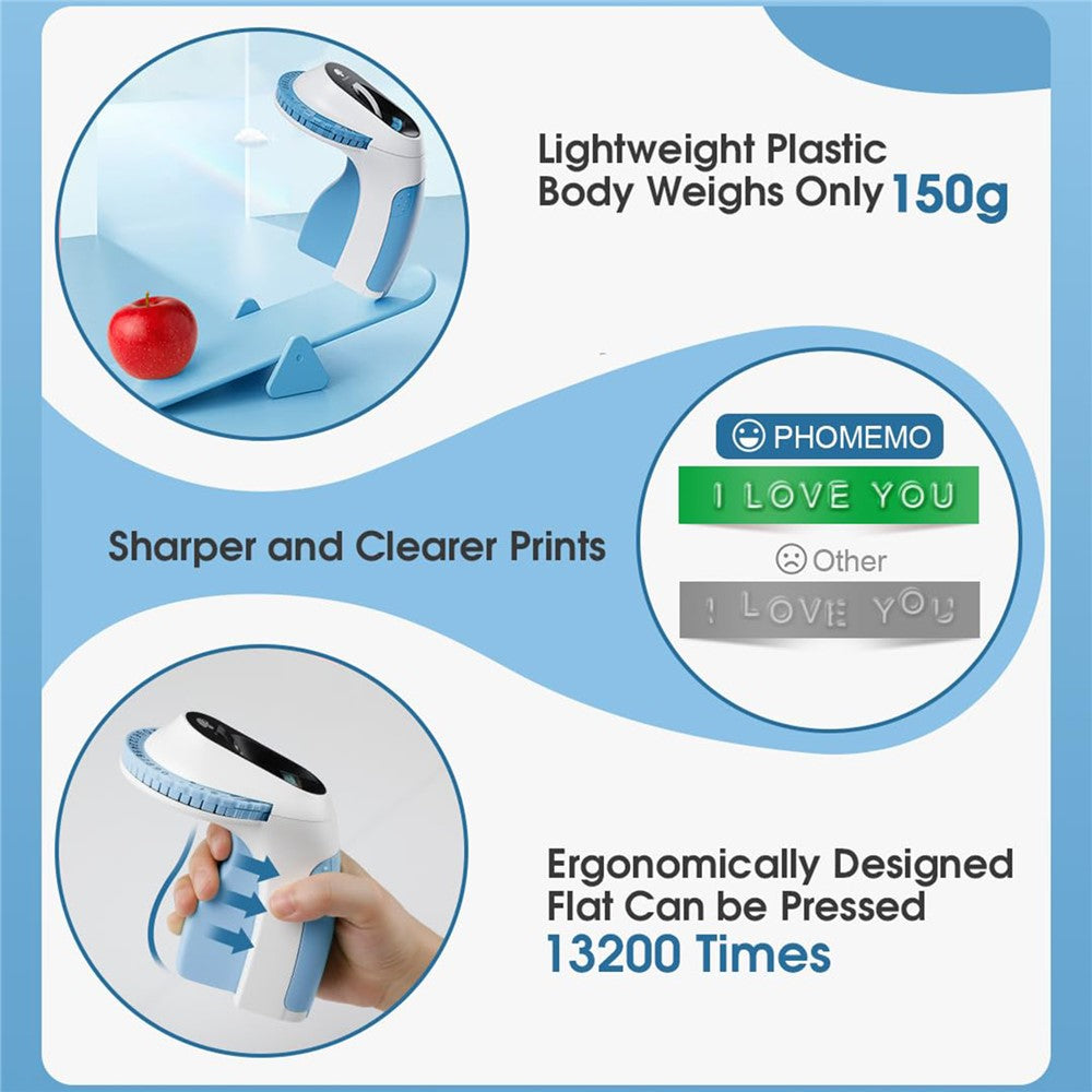 PHOMEMO E975 Embossing Label Maker Handheld Embossed Label Machine with 6 Rolls Of Tapes