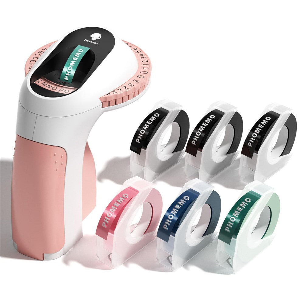 PHOMEMO E975 Embossing Label Maker Handheld Embossed Label Machine with 6 Rolls Of Tapes