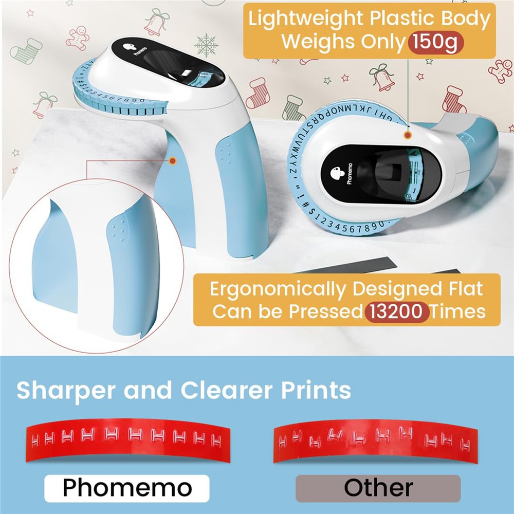 PHOMEMO E975 Manual Embossing Label Maker Handheld Embossed Label Machine with 3 Rolls Of Tapes