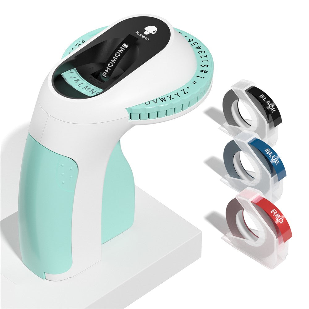PHOMEMO E975 Manual Embossing Label Maker Handheld Embossed Label Machine with 3 Rolls Of Tapes