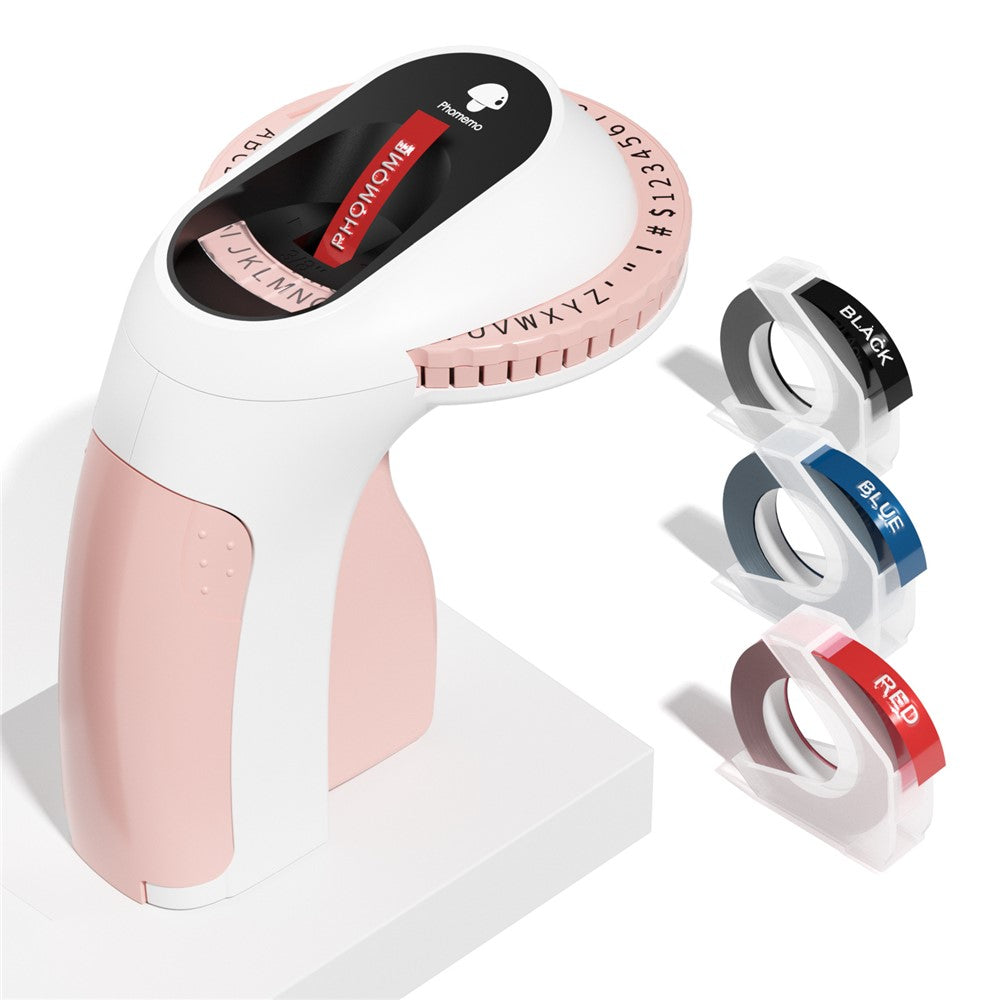 PHOMEMO E975 Manual Embossing Label Maker Handheld Embossed Label Machine with 3 Rolls Of Tapes