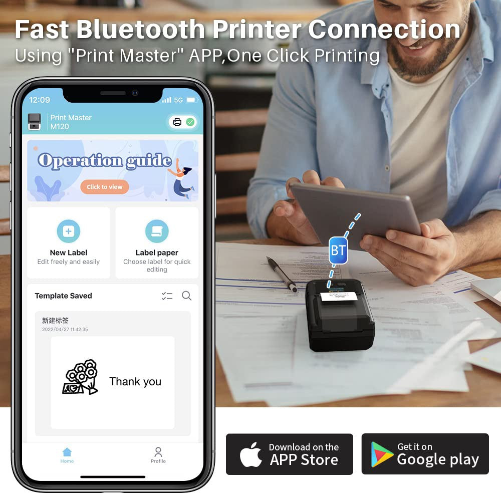 PHOMEMO M120 Bluetooth-compatible Inkless Thermal Printer Wireless Barcode Label Price Tag Printer