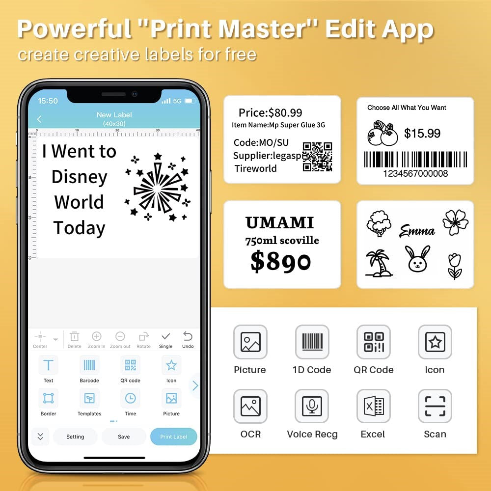 PHOMEMO M120 Bluetooth-compatible Inkless Thermal Printer Wireless Barcode Label Price Tag Printer