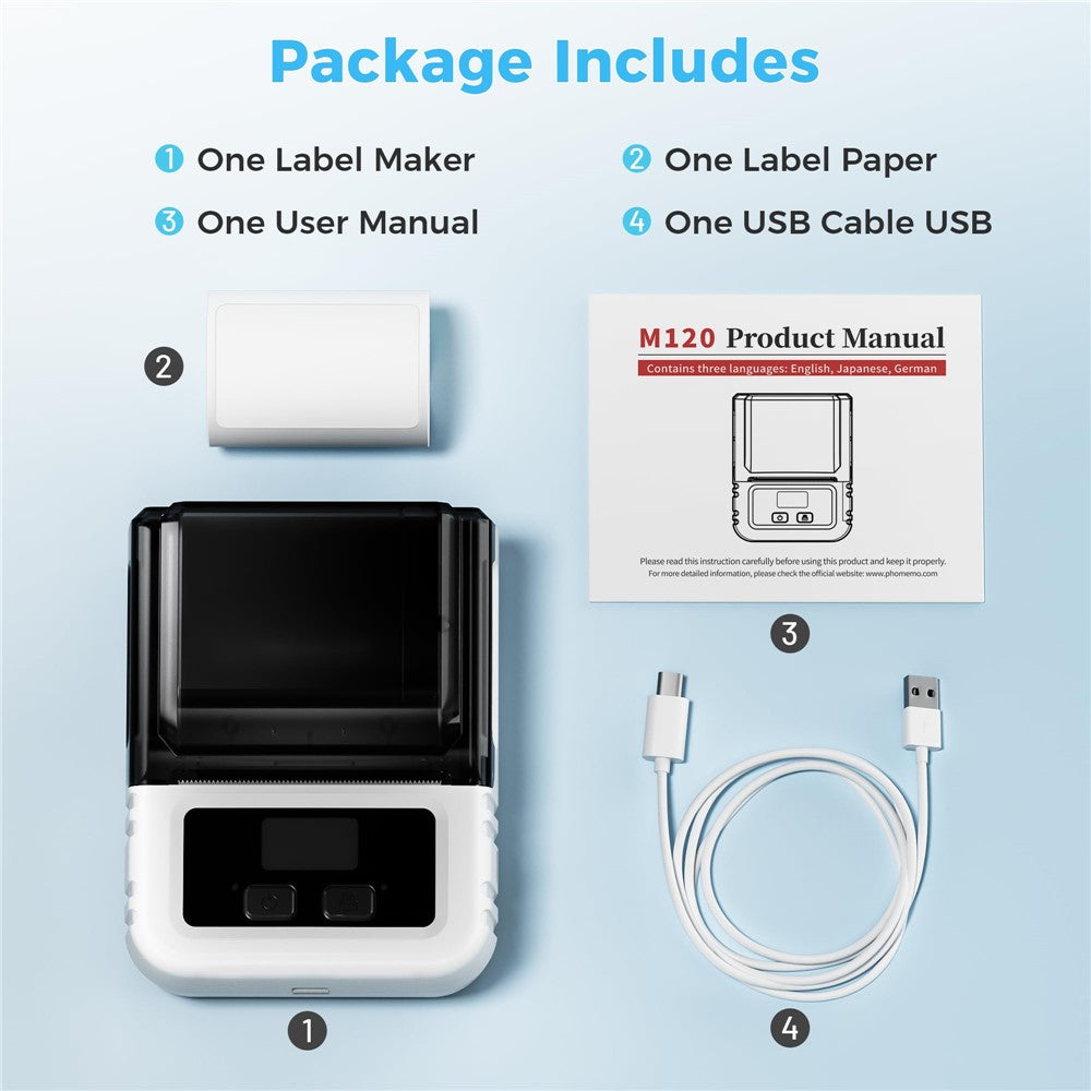 PHOMEMO M120 Bluetooth-compatible Inkless Thermal Printer Wireless Barcode Label Price Tag Printer