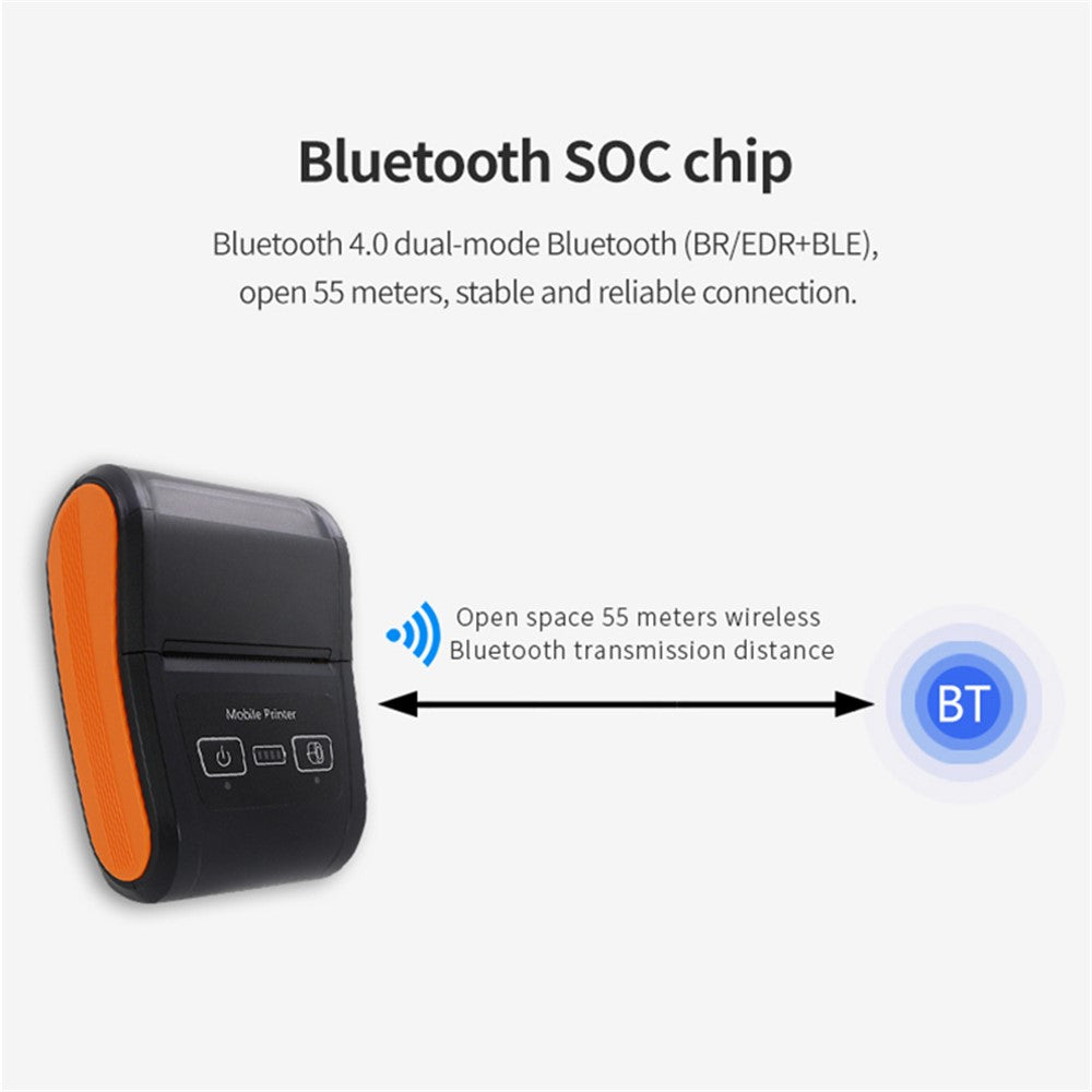 H22 Mini Size Thermal Receipt Printer Inkless Printing Tool with 80mm / s Print Speed