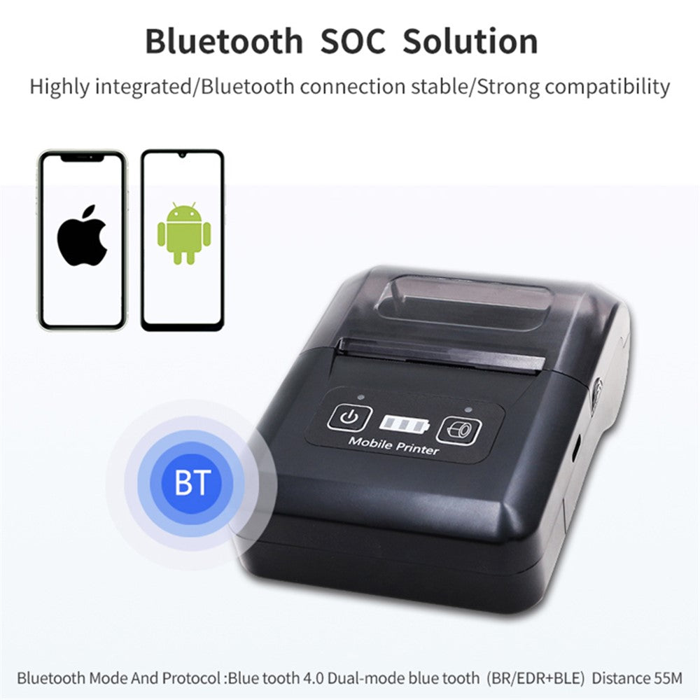 H20 USB + Bluetooth-compatible 203DPI Portable Thermal Printer 48mm Receipt Printer