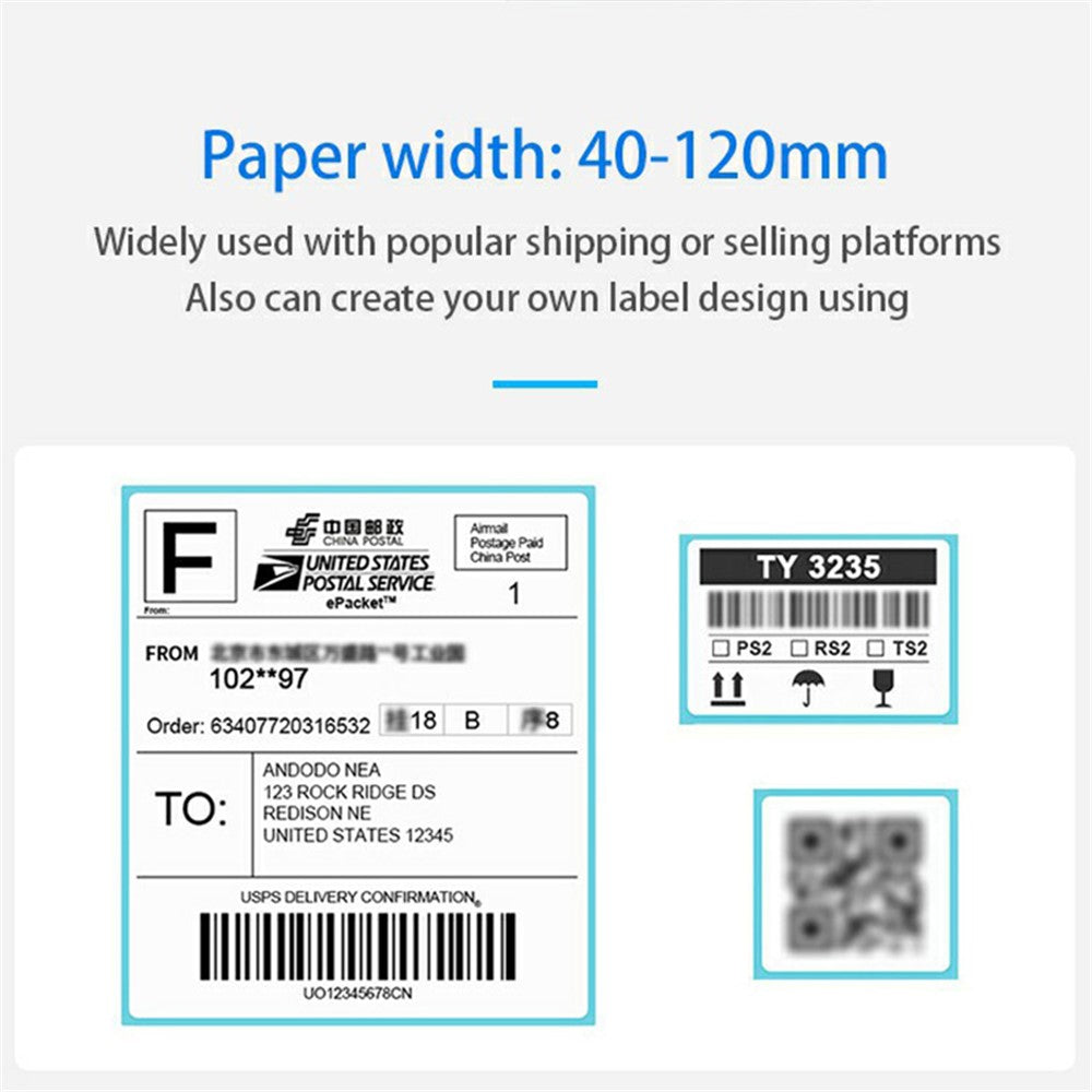 TDL406 203DPI Desktop Thermal Label Printer High Speed Printing Barcode Sticker Maker Machine, USB Version