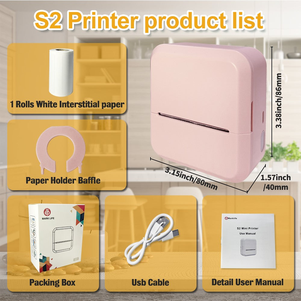 MARKLIFE S2 Bluetooth-compatible Thermal Label Printer Ink-Less Label Maker Machine for Small Business Home Office