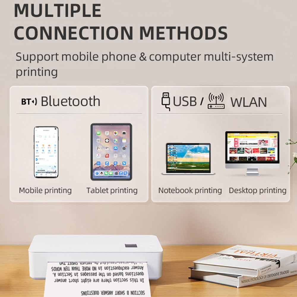 A4LE A4 Portable Thermal Printer USB Bluetooth-compatible Travel Wireless Inkless Printer