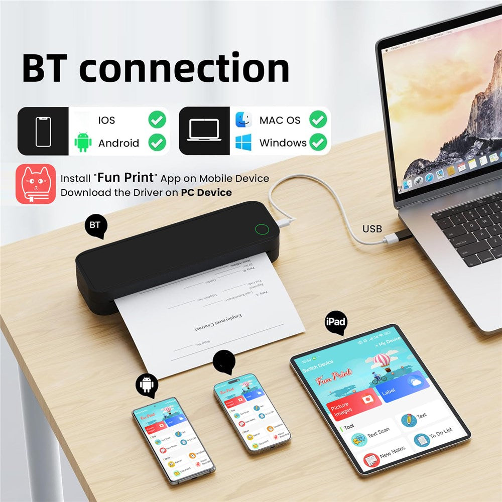 M15 Portable A4 Printer Pocket Size 203 DPI Inkless Bluetooth-Compatible Thermal Printing Machine