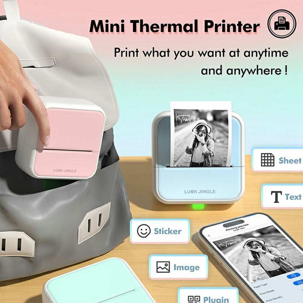 S1 Portable BT Thermal Label Printer for Barcode / Sticker / Tag / Receipt Mini Printer with 5 Rolls Included