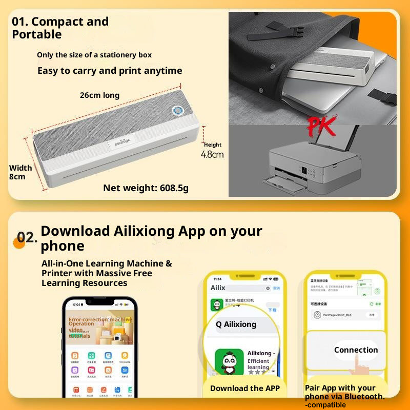 PERIPAGE P81 A4 Inkless Thermal Printer 203DPI Wireless Bluetooth-compatible Portable Mobile Printer