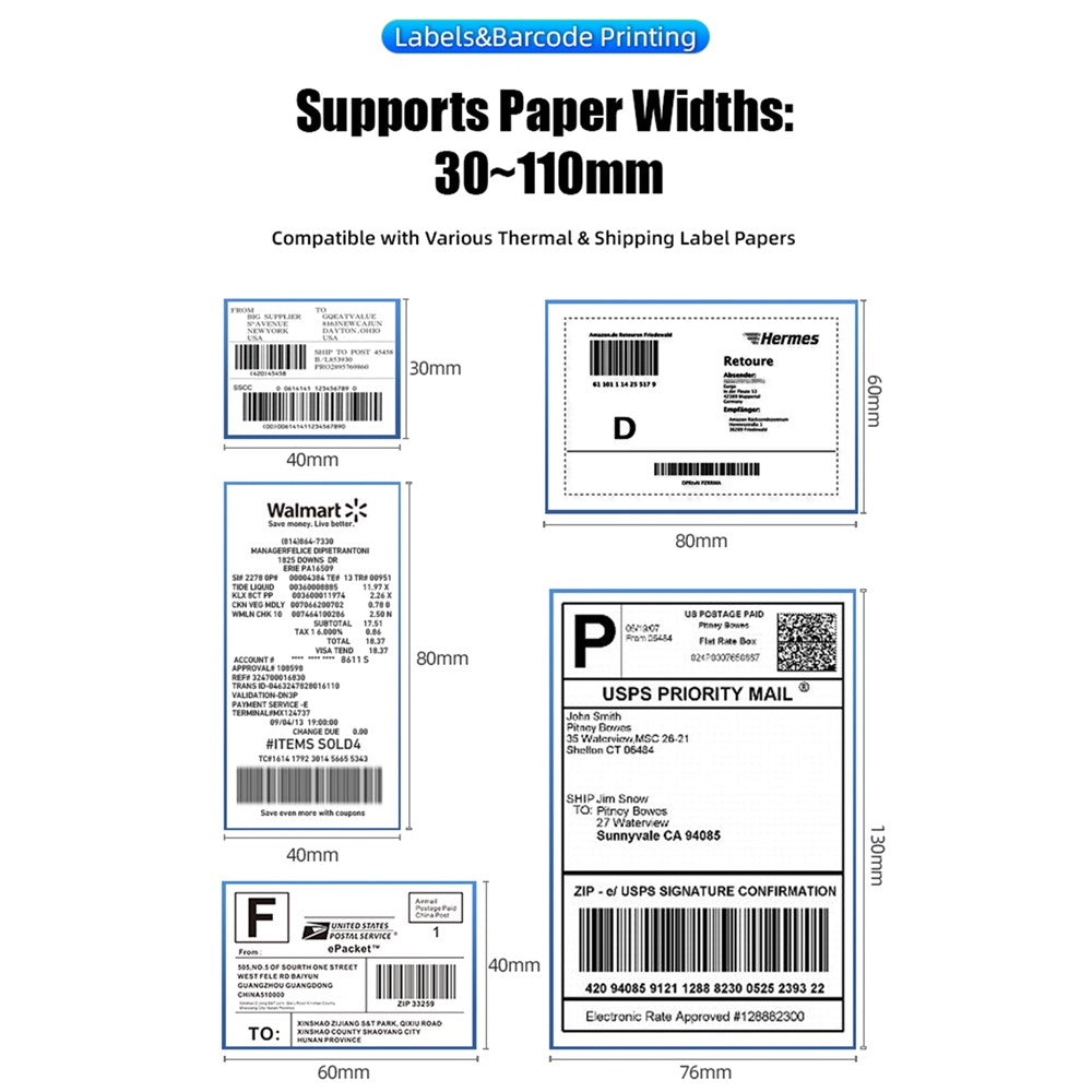ZJ-9260 110mm Paperless Label Printer 160mm / s 203DPI Direct Thermal Label Printer with USB Port and Stand