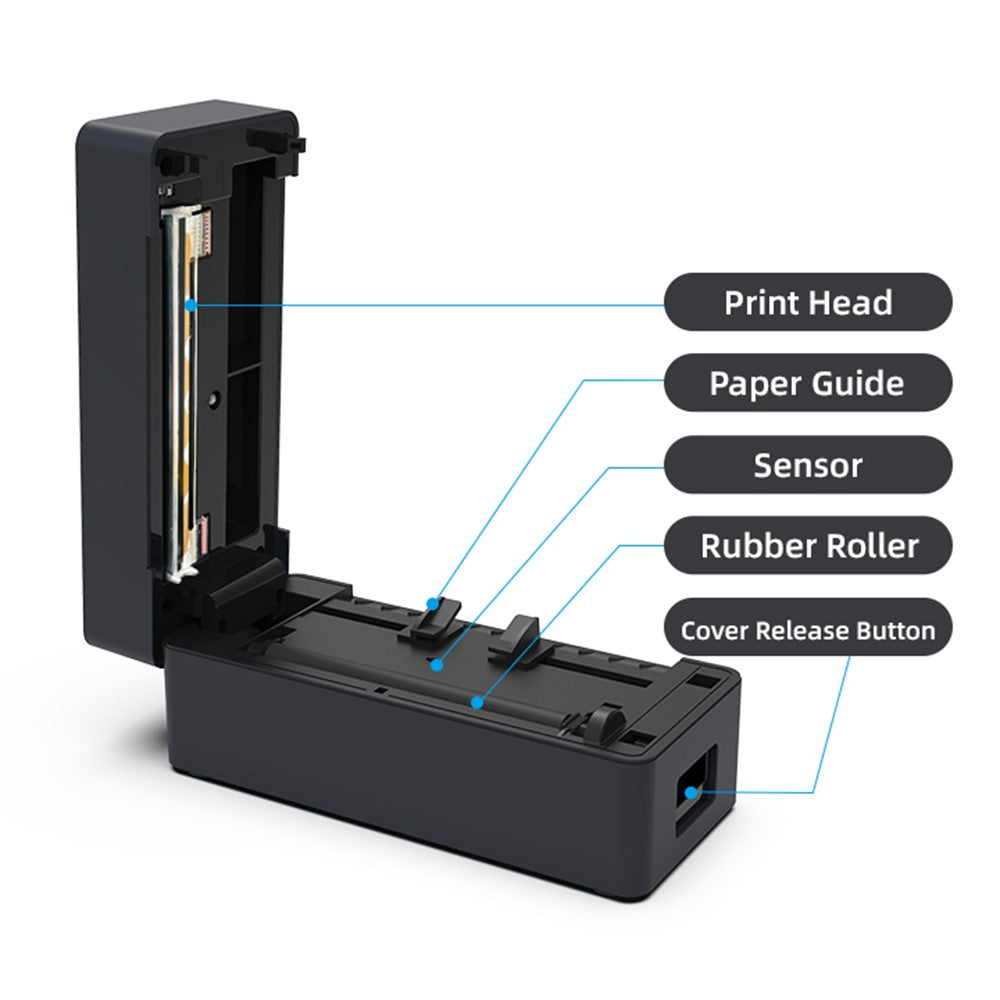 ZJ-9260 110mm Paperless Label Printer Bluetooth-Compatible 160mm / s 203DPI Direct Thermal Printer with USB Port and Stand