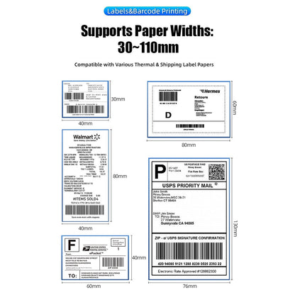 ZJ-9260 110mm Paperless Label Printer Bluetooth-Compatible 160mm / s 203DPI Direct Thermal Printer with USB Port and Stand