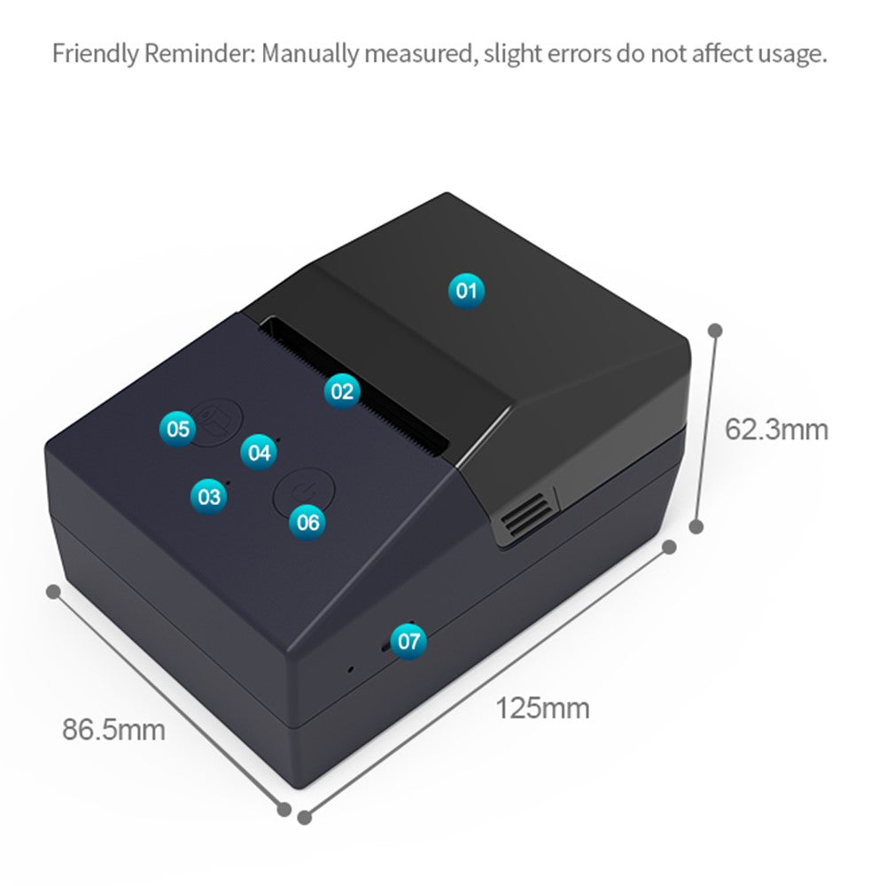 ZJ-5820 58mm Handheld Thermal Label Printer USB and Bluetooth-Compatible Portable Printer Fast Clear Printing with Paper-Out Indicator