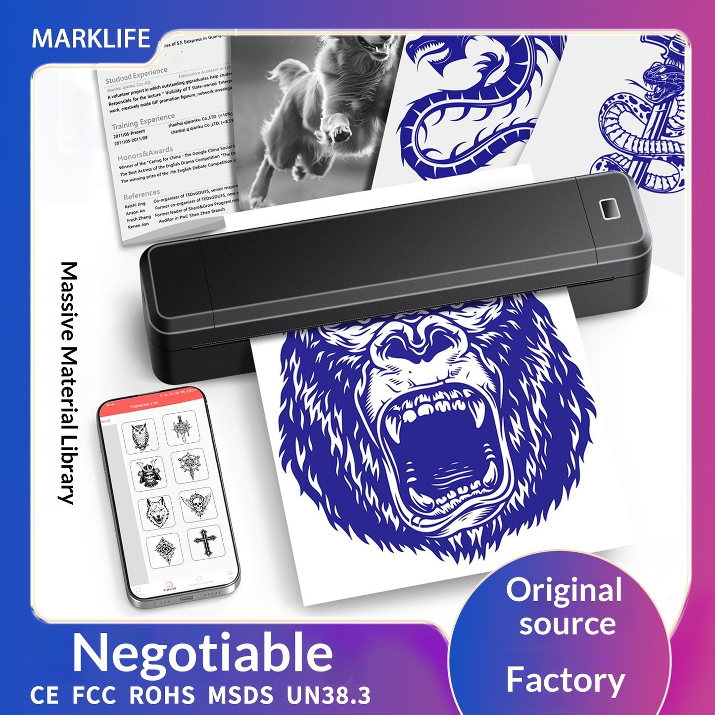 MARKLIFE X8T AI Tattoo Printer Thermal Tattoo Transfer Printer Bluetooth-compatible A4 Printing Machine for Tattoo Beginner