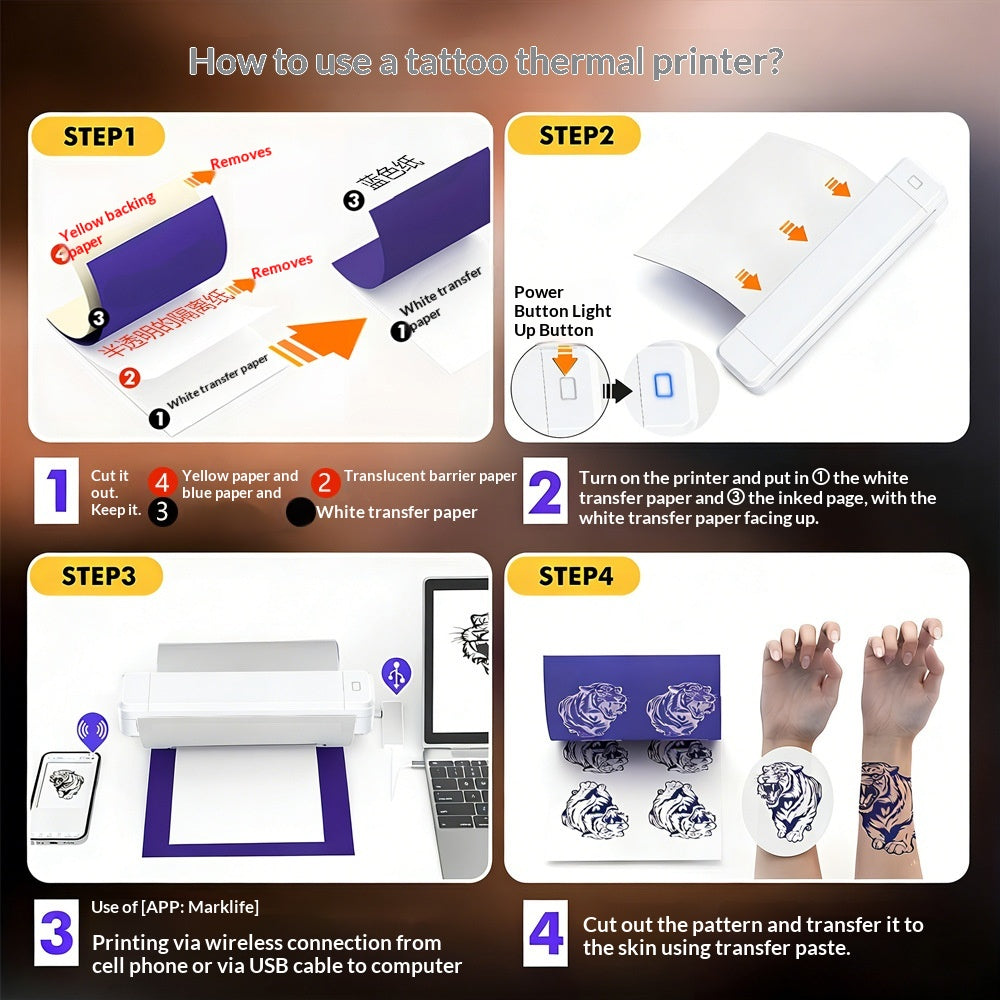 MARKLIFE X8T AI Tattoo Printer Thermal Tattoo Transfer Printer Bluetooth-compatible A4 Printing Machine for Tattoo Beginner