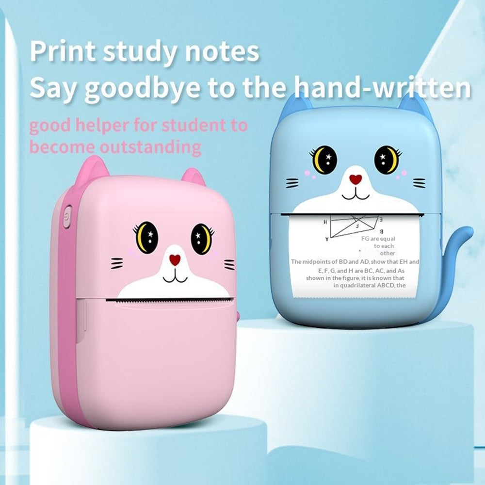 A8E Cartoon Cat Design Mini Thermal Printer Bluetooth-compatible Portable Wireless Printer for Photo Text