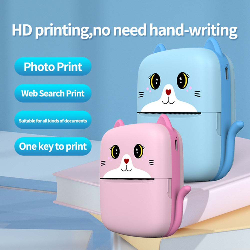 A8E Cartoon Cat Design Mini Thermal Printer Bluetooth-compatible Portable Wireless Printer for Photo Text