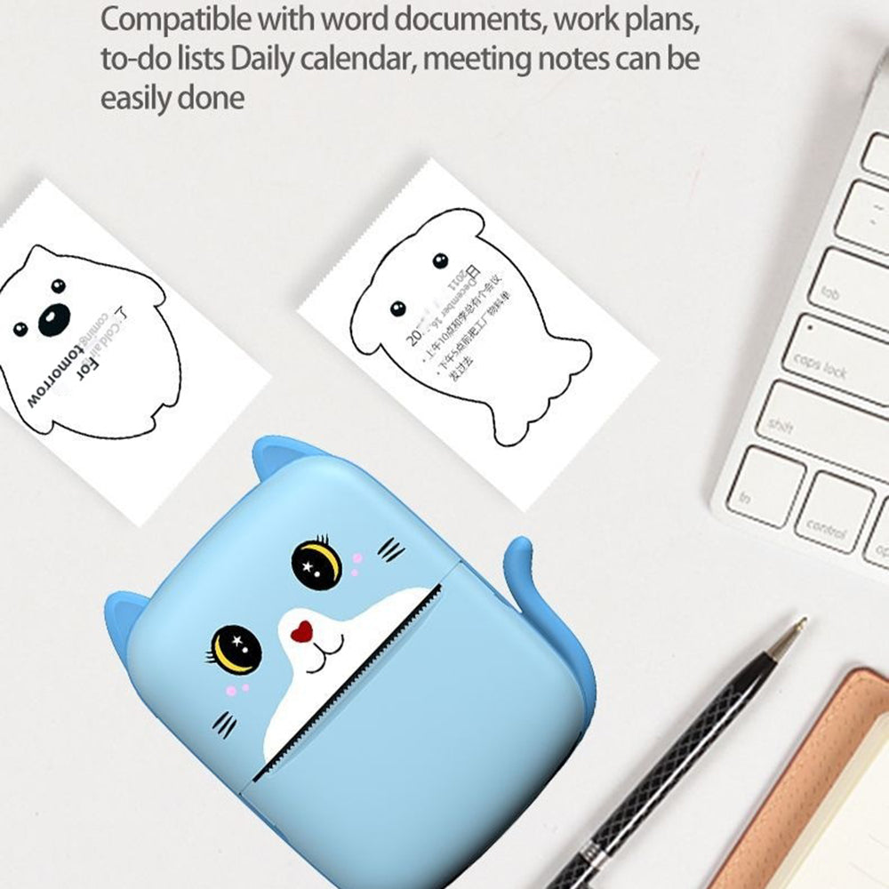 A8E Cartoon Cat Design Mini Thermal Printer Bluetooth-compatible Portable Wireless Printer for Photo Text