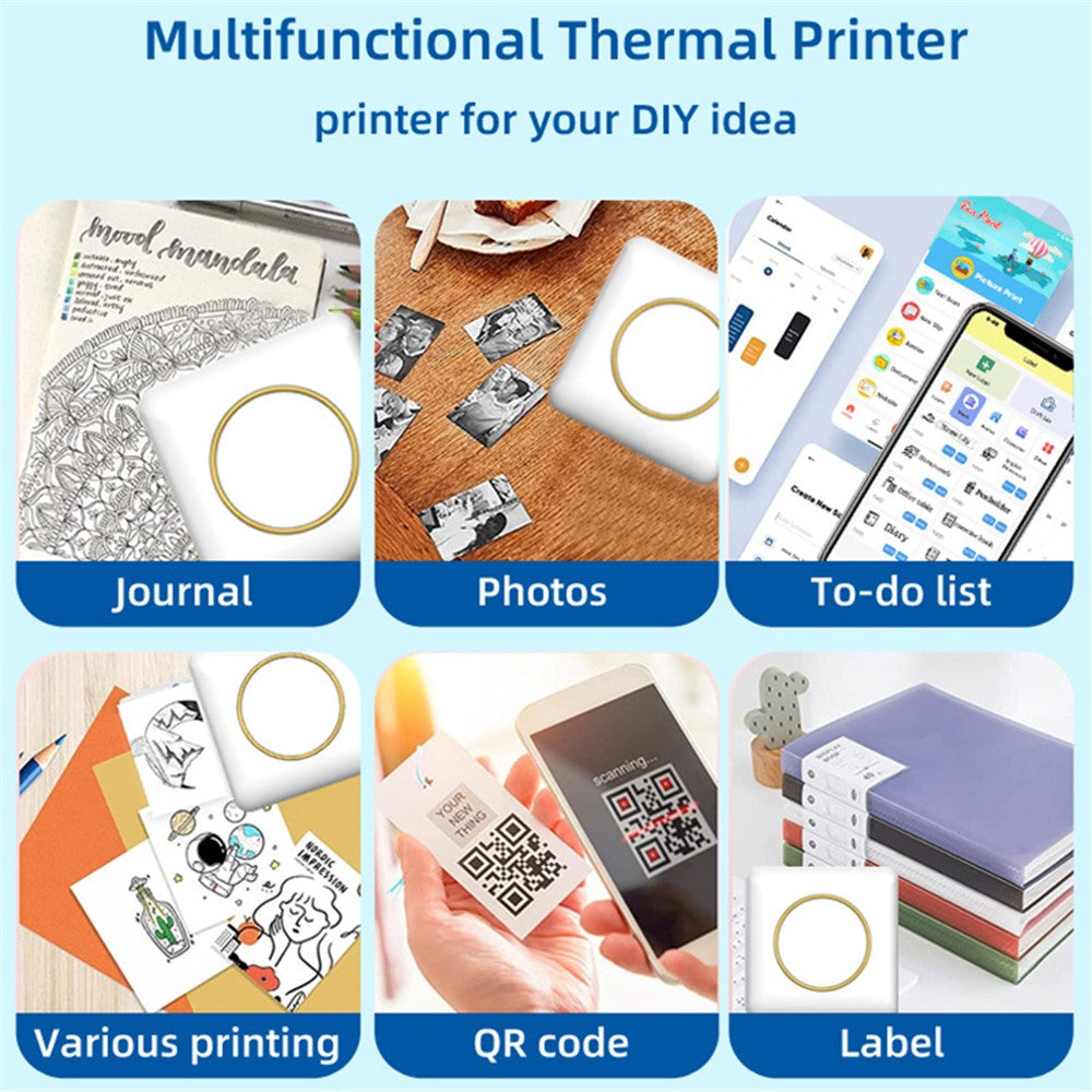 C20 Portable Mini Pocket Printer Bluetooth-compatible 5.0 Thermal Printer for Label, Picture Printing