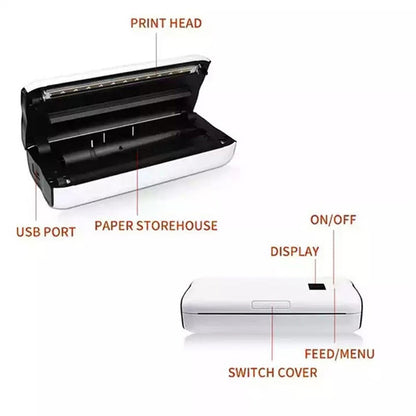 A4 Mini Phone Bluetooth-compatible USB Connection Inkless Printer Rechargeable ABS Thermal Photo Printer with 50 Print Papers