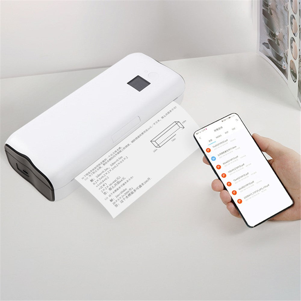 A4 Mini Phone Bluetooth-compatible USB Connection Inkless Printer Rechargeable ABS Thermal Photo Printer with 50 Print Papers