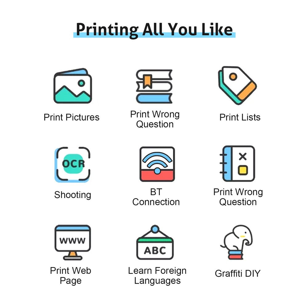 Portable Mini Printer Thermal Printing Wireless Bluetooth-compatible 200DPI Label Memo Wrong Question Printing Machine