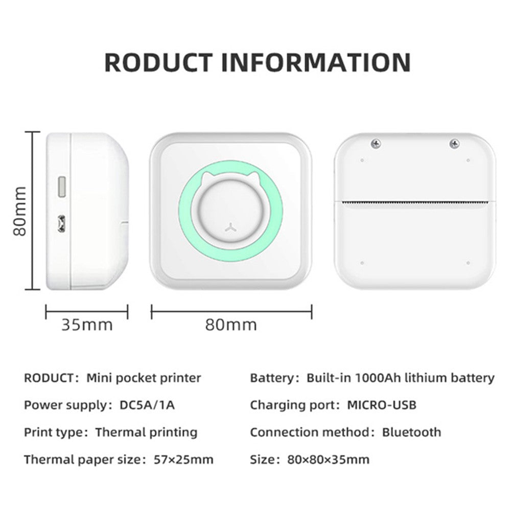 Portable Mini Printer Thermal Printing Wireless Bluetooth-compatible 200DPI Label Memo Wrong Question Printing Machine