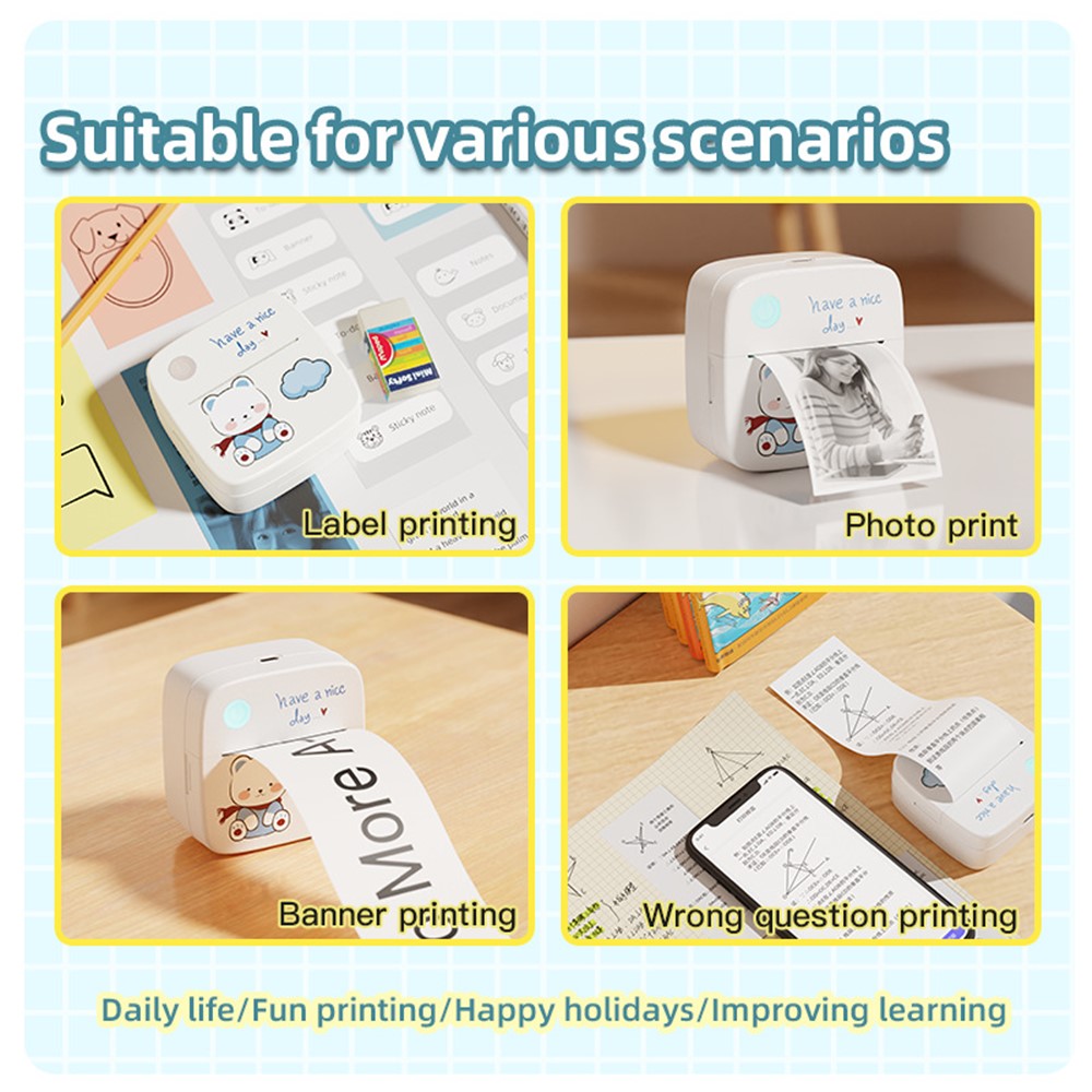LX-D2 Mini Printer Bluetooth-compatible Connection with English Labels+5 Rolls 15mm Paper