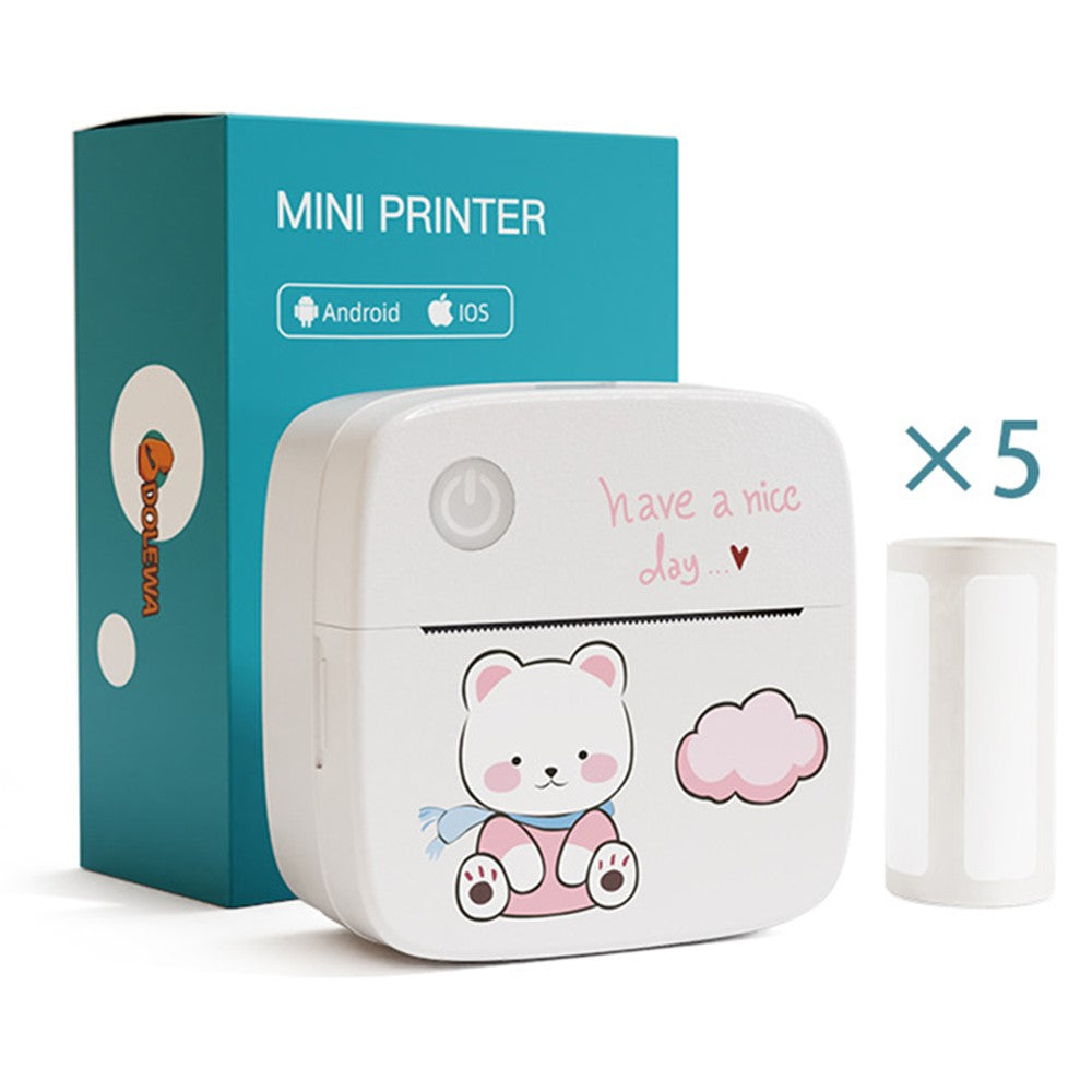 LX-D2 Mini Printer Bluetooth-compatible Connection with English Labels+5 Rolls 15mm Paper