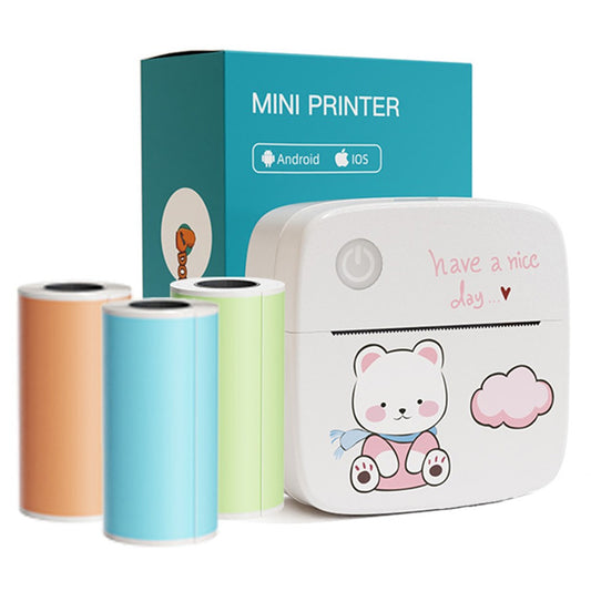 LX-D2 Thermal Inkless Mini Printer with English Labels+3 Rolls Colored Sticker Paper