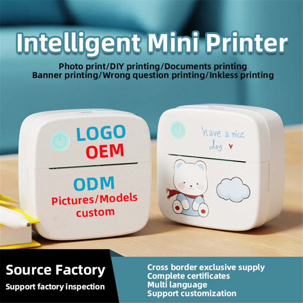 LX-D2 Thermal Inkless Mini Printer with English Labels+3 Rolls Colored Sticker Paper
