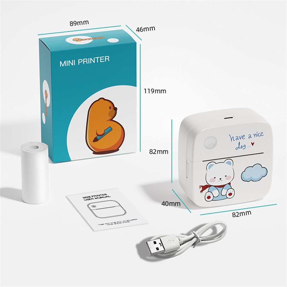 LX-D2 Thermal Inkless Mini Printer with English Labels+3 Rolls Colored Sticker Paper