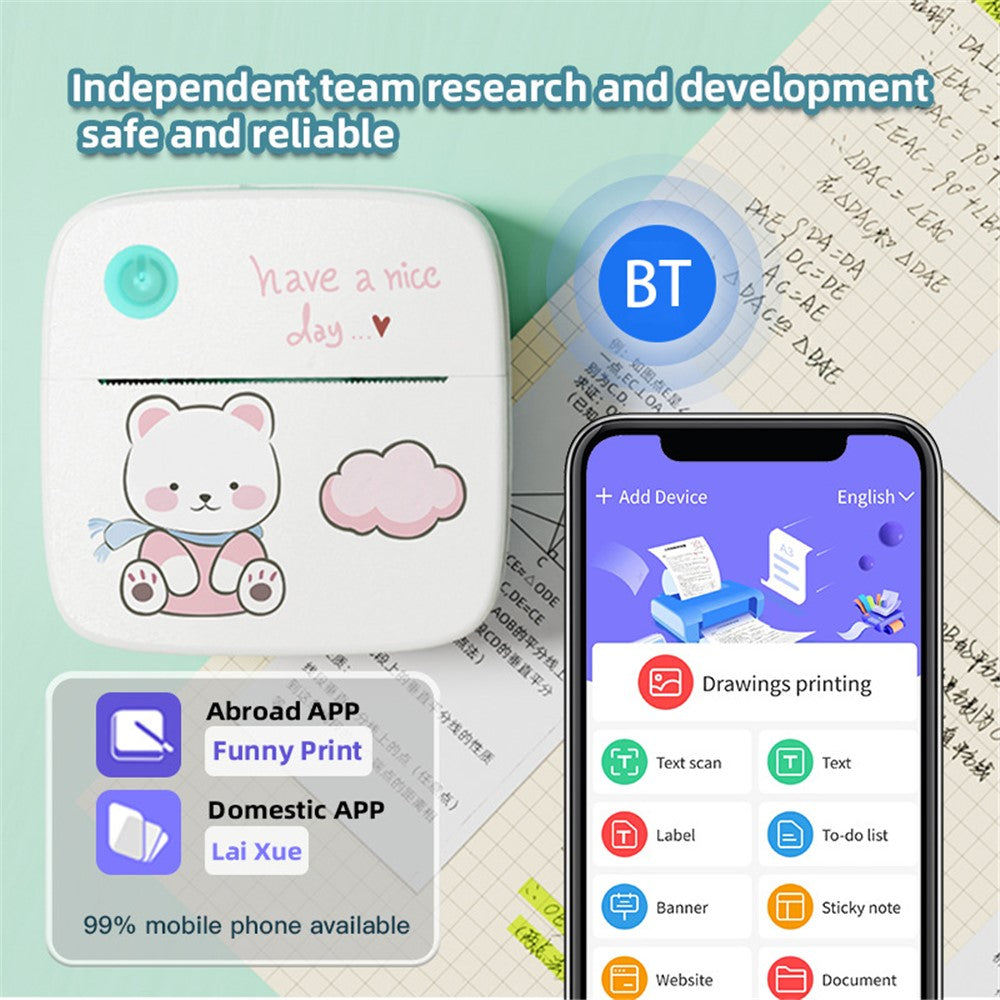 LX-D2 Thermal Inkless Bluetooth-compatible 5.2 Mini Printer for Photos, Notes, Receipt (Standard Version)