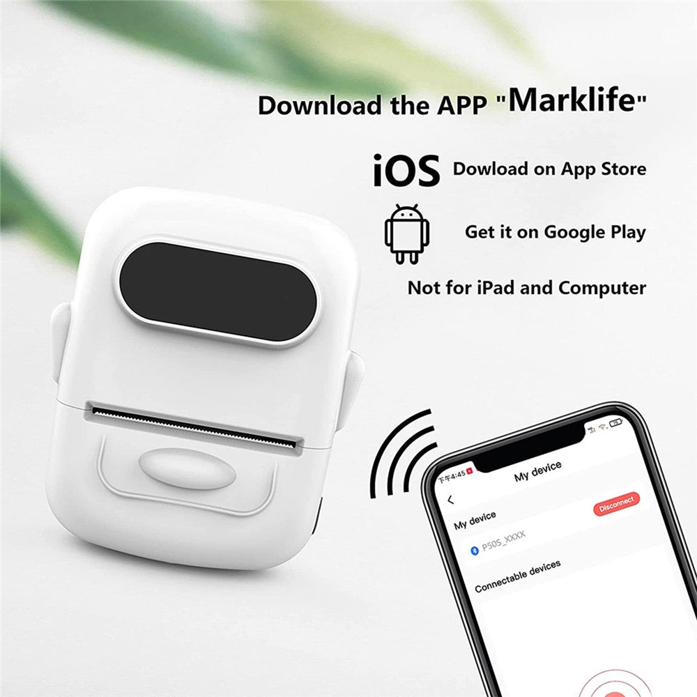 MARKLIFE P50 Mini Bluetooth-compatible Thermal Label Printer with 1 Roll Print Paper