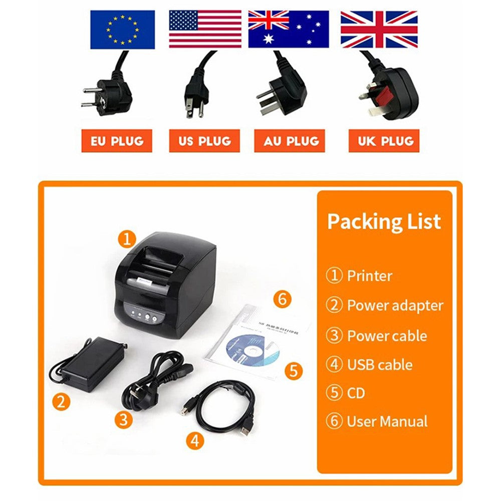 XPRINTER XP-365B 20-80mm QR Code Barcode Label Printer Thermal Self-adhesive Label Printer