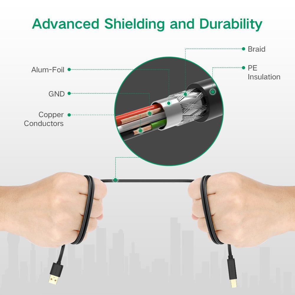 UGREEN 10374 10m USB Printer Cable with Amplifier Extender USB2.0 Male to USB B Male Printer Cord Support 480 Mbps Data Transfer Compatible with Mac/HP/Canon/Dell/Xerox/Samsung
