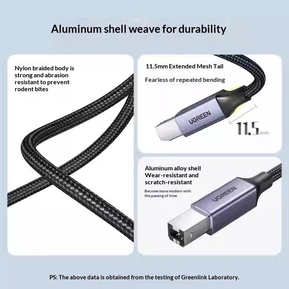 UGREEN US370 80805 1m USB C to USB B 2.0 Cable Braided Printer Cable for Epson  /  MacBook Pro  /  HP  /  Canon  /  Samsung